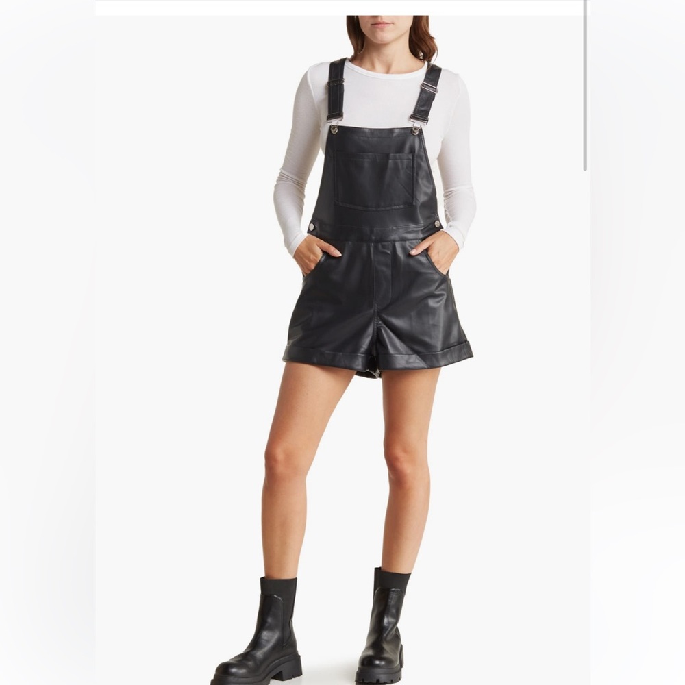 WeWoreWhat Faux Leather Overalls Black Size S
